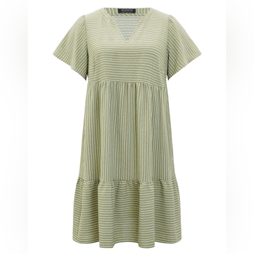 Bloomchic Green White Stripe V Neck Dress w Pockets Size 12